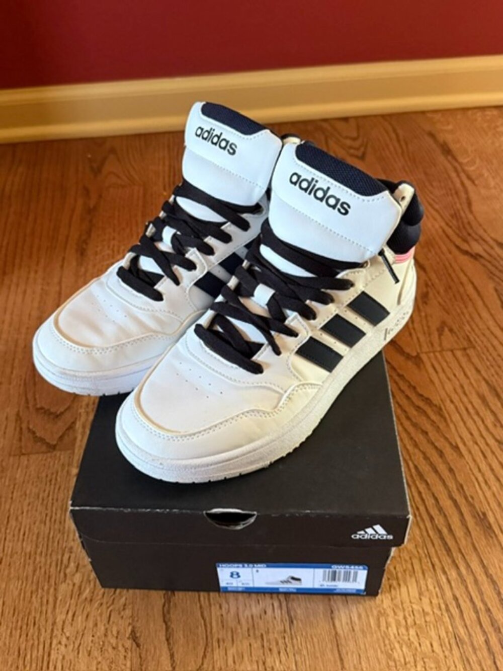 ADIDAS: WOMENS 'HOOPS 3.0 MID' BASKETBALL SNEAKER GYM SHOES-SIZE 8 **WORN ONCE**